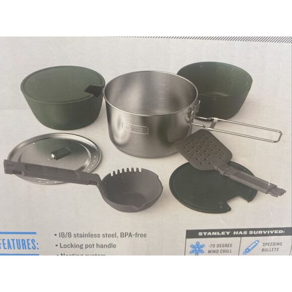 Stanley Two Bowl Cook Set 1.58 Qt 1.5L Camping Backpacking Pot, Bowls, Spatula - Picture 3 of 7